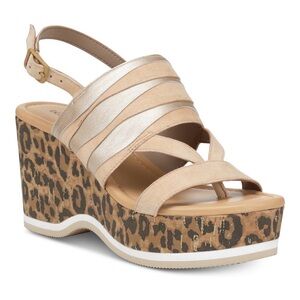 Donald J Pliner Valri PlatformWedge Sandals Metallic Suede Straps Leopard Heel
